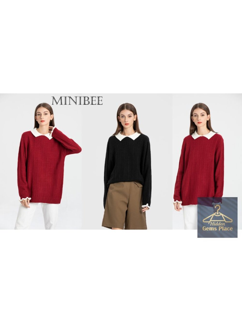 Collared Knit Pullover Sweater Ruffle Cuff - Picture 6 of 6